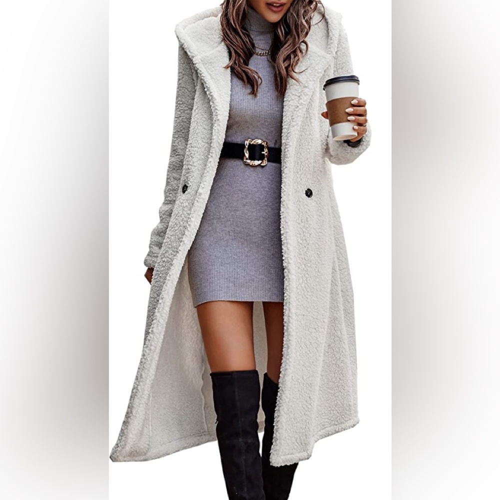 New Women's Fuzzy Fleece Open Front Long Cardigan Teddy Coat - Picture 1 of 1